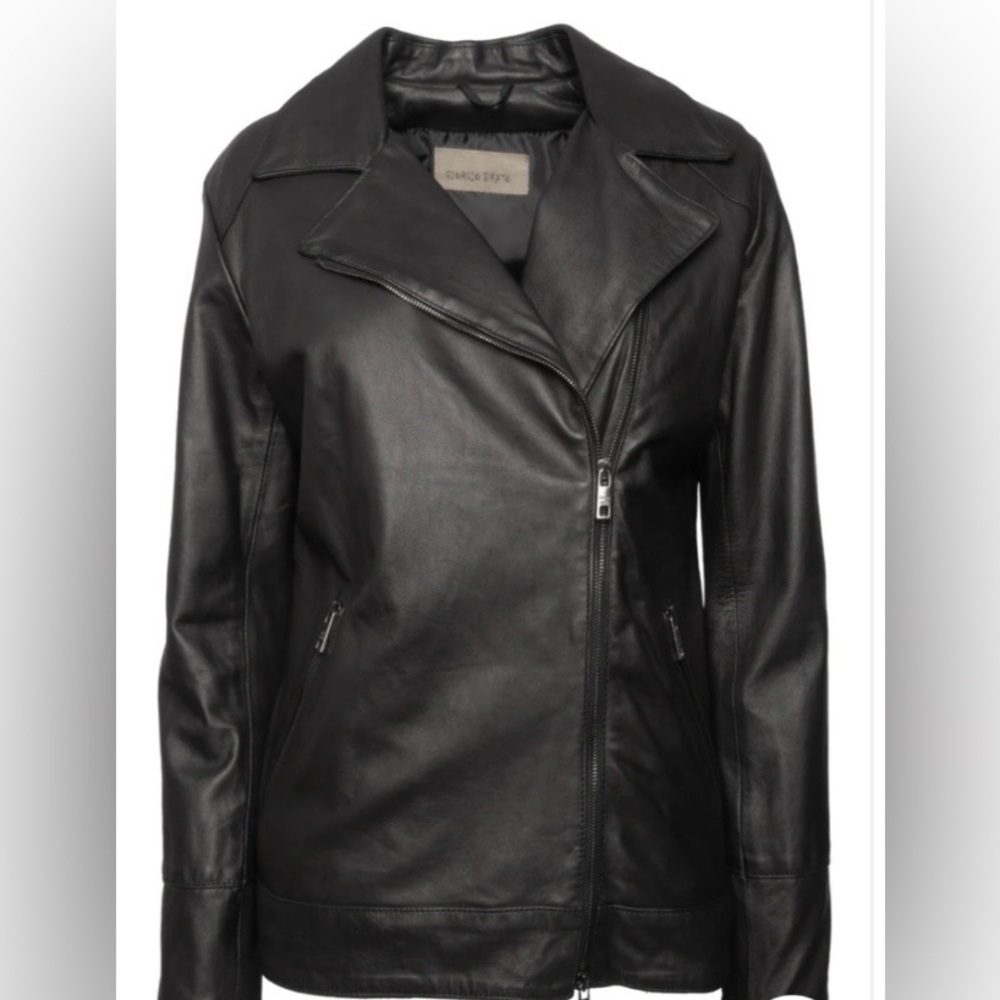 Giorgio Brato Black Leather Biker Jacket Sz:46-M/L